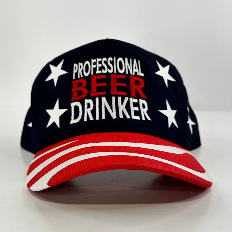 Beanies & headbands for backpackers-Professional Beer Drinker on an American flag print SnapBack hat cap Collab Cut the Activist Custom Embroidery