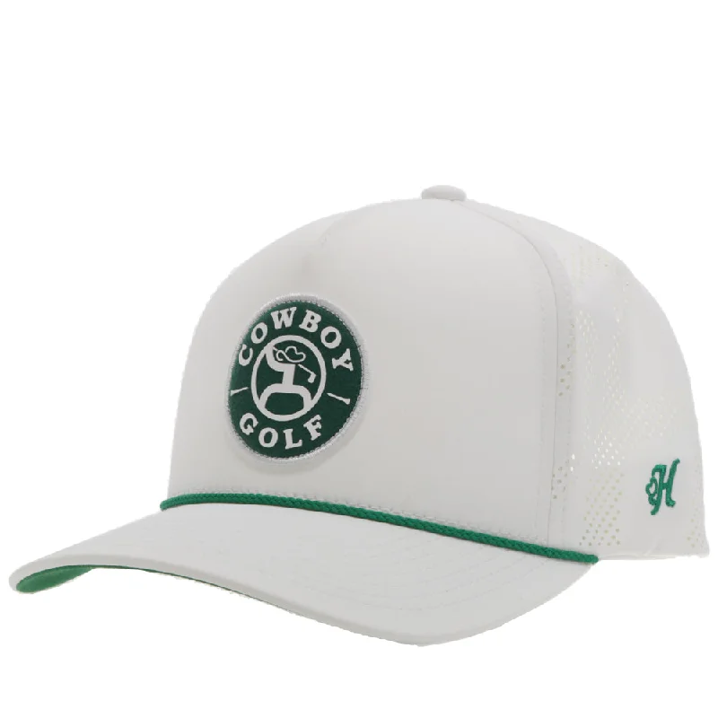 Beanies & headbands for dress-up-"Cowboy Golf" Hat White w/Green & White Patch