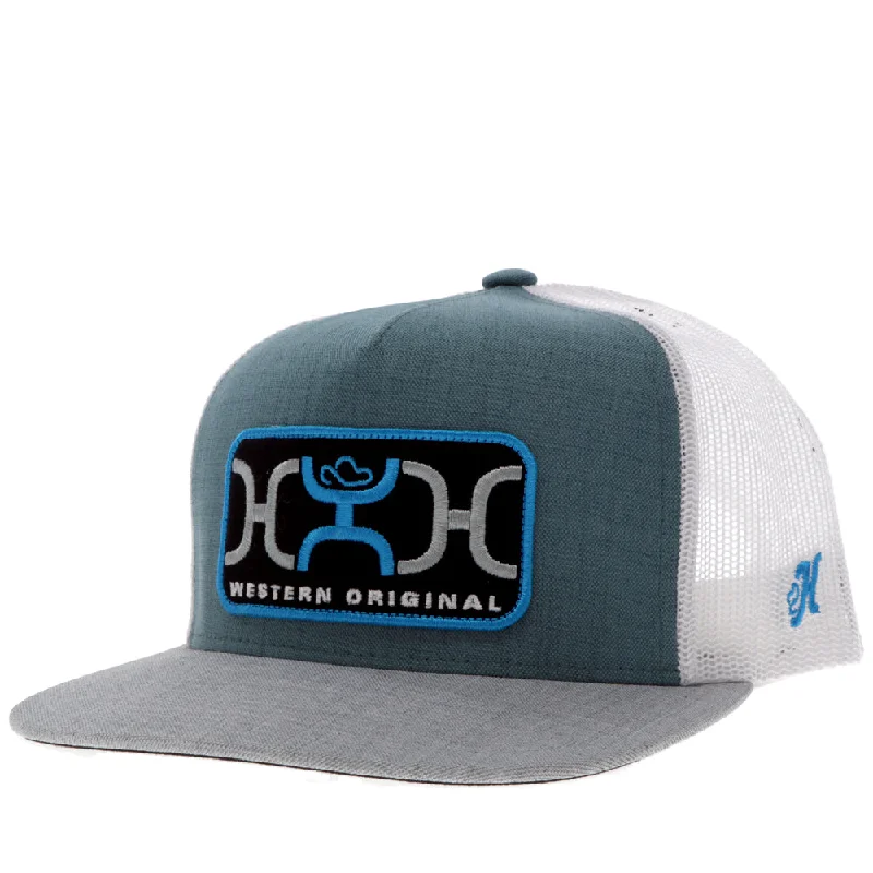 Beanies & headbands for trip packs-Youth "Loop" Hat Teal/White w/Blue/Grey/Black Rectangle Patch