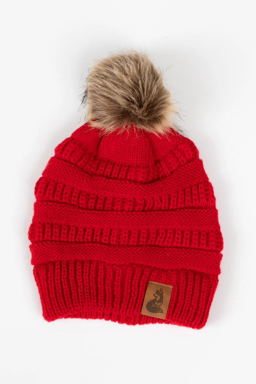 Beanies & headbands for all prices-Scarlet Ribbed Beanie with Pom