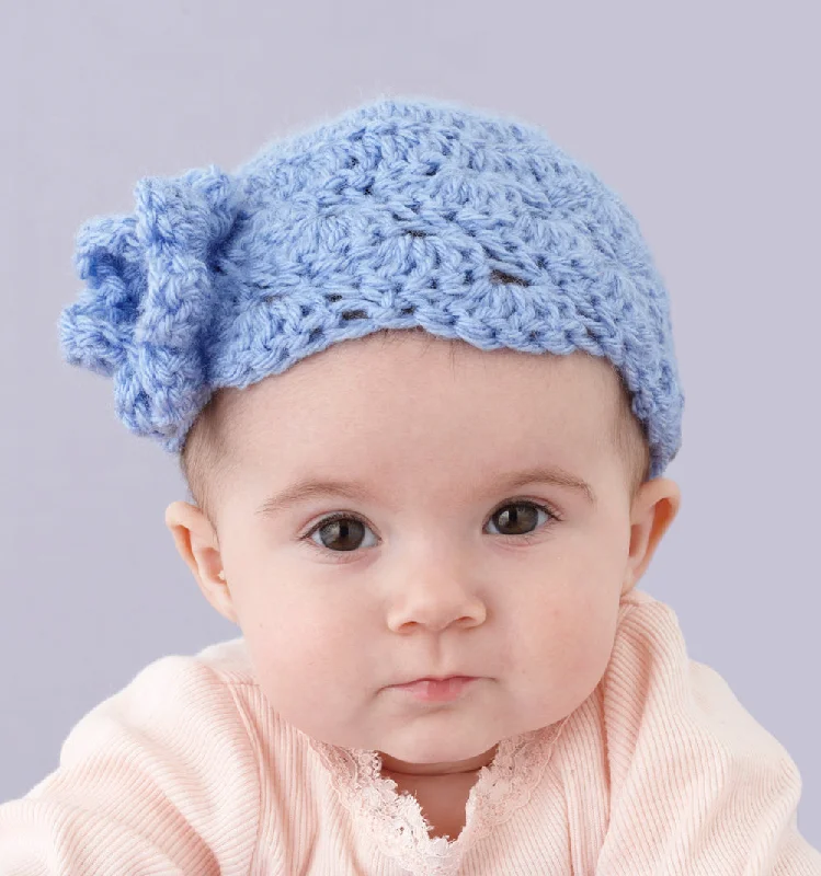 Beanies & headbands for hair fixes-Baby Hat With Flower Pattern (Crochet)