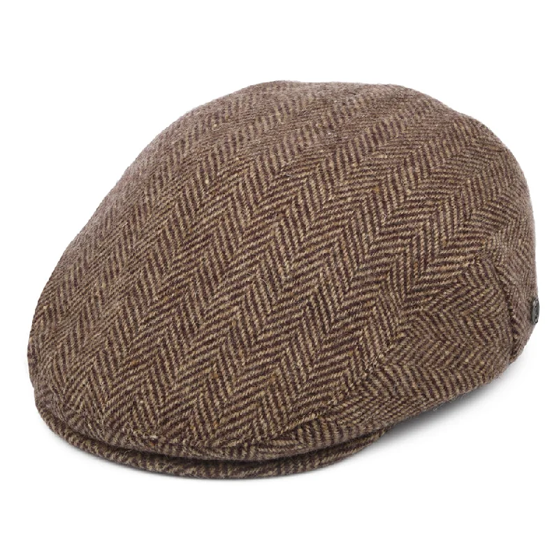 Beanies & headbands for festive gifts-Donegal Tweed Herringbone Ballyboe Flat Cap - Burgundy-Camel