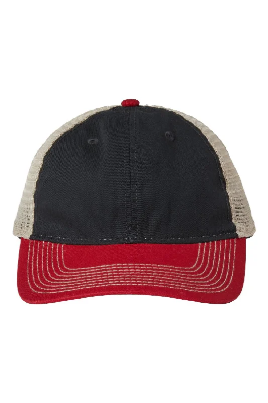 Mens hats with salvaged fabric-Mens hats for cool weather-The Game Mens Soft Snapback Trucker Hat - Black/Vintage Red/Khaki