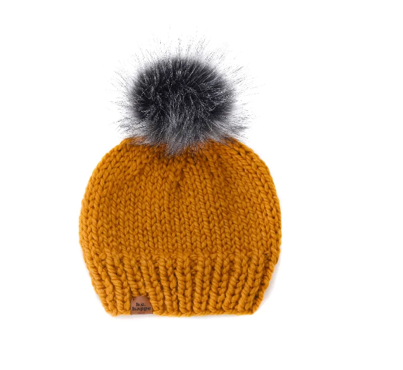 Beanies & headbands for bus commutes-3-6 month Baby Solid Knit Pom Hat | Butterscotch