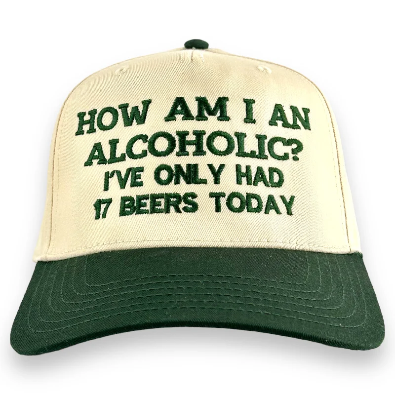 Beanies & headbands for quiet types-HOW AM I AN ALCOHOLIC HAT Custom Embroidered￼