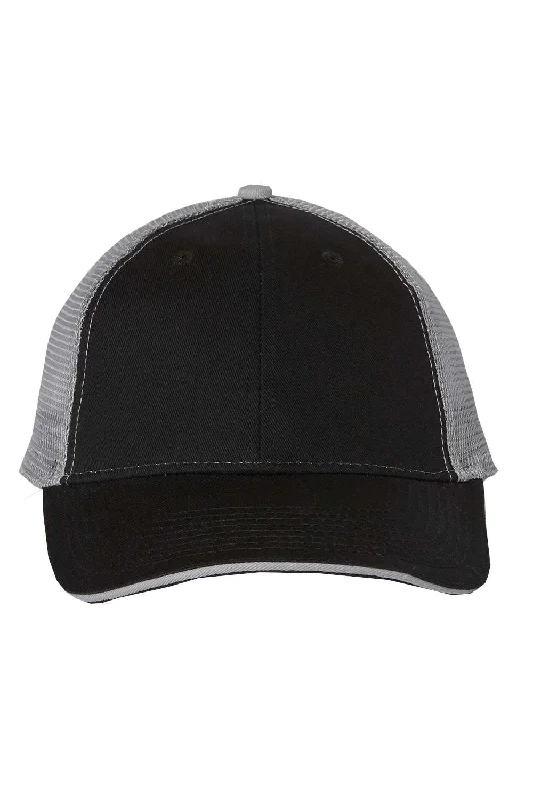 Mens hats for boxing workouts-Mens hats in neutral tones-Valucap Mens Sandwich Bill Adjustable Trucker Hat - Black/Grey