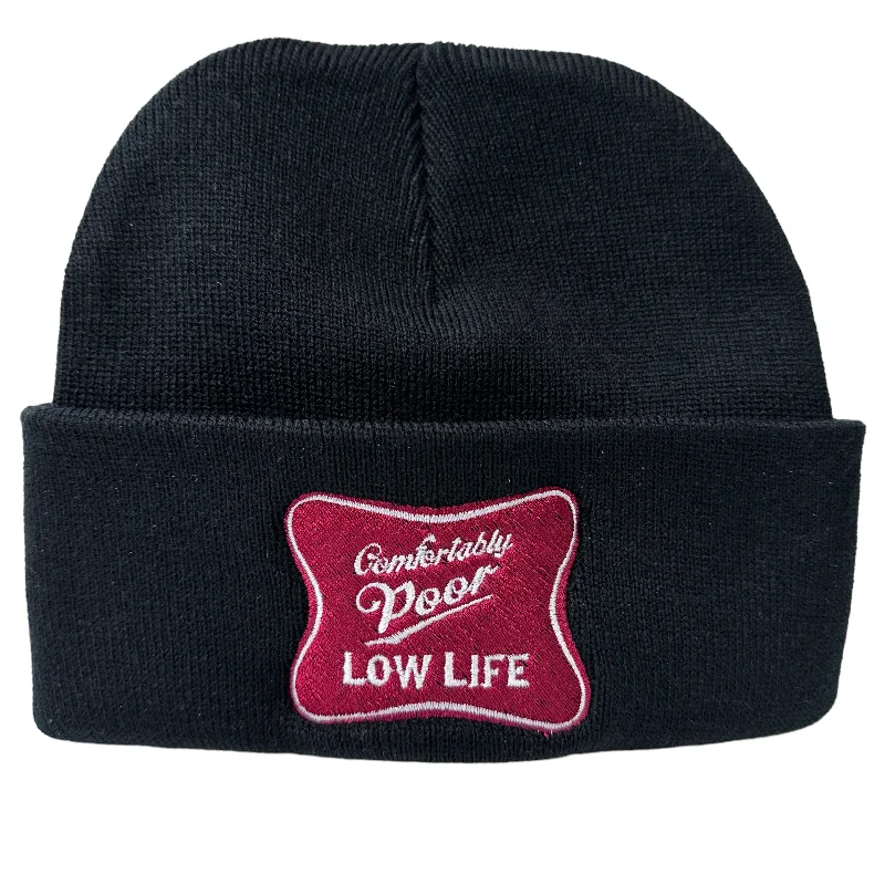 Beanies & headbands for sport looks-Comfortably Poor Low Life Official Collab Custom Embroidered Beanie Instagram Meme Merch Merchandise