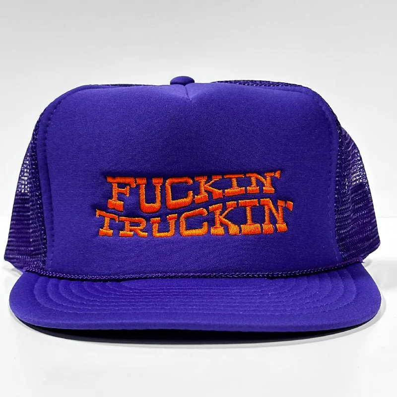 Beanies & headbands for thick strands-Fn Truckin Vintage Purple Mesh Trucker Snapback Hat Cap Custom Embroidery