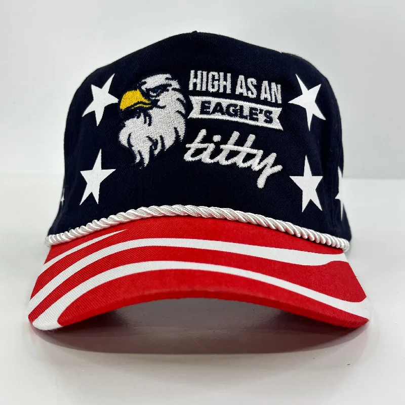 Beanies & headbands for village charm-High as an eagles titty on an American flag print SnapBack hat cap collab Justin Stagner