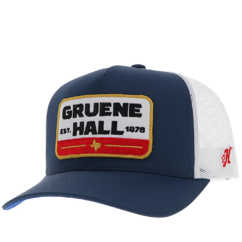 Beanies & headbands for alone days-"Gruene Hall" Hat Navy/White w/Red/ Navy & Yellow Patch