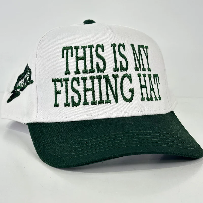 Beanies & headbands for youth sizes-This is my fishing hat white crown green brim SnapBack Hat Cap Custom embroidered