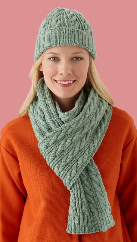 Beanies & headbands for dress ups-Cable Twist Hat and Scarf Set Pattern (Knit)