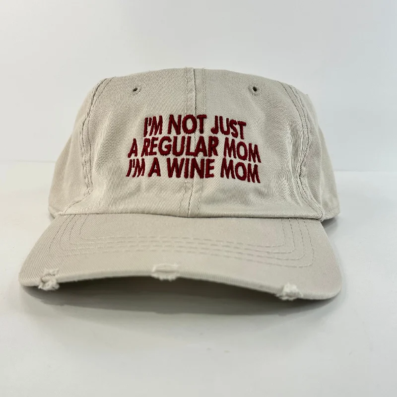 Beanies & headbands for bag adds-I’m not just a regular mom I’m a wine mom on a tan Strapback hat cap Collab cut the activist custom embroidery