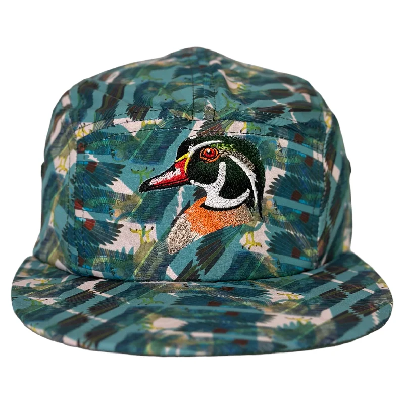 Beanies & headbands for indoor comfort-WOOD DUCK HUNTING on a Vintage 5 Panel SnapBack Cap Hat Custom Embroidered ￼