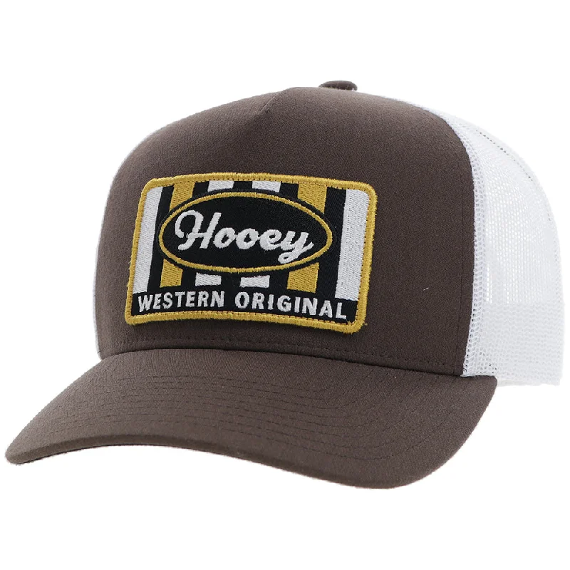 Beanies & headbands for morning runs-"Sudan" Hooey Hat Brown/White w/Yellow/Black/White Patch