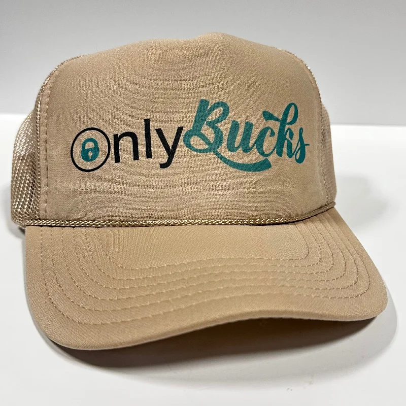 Beanies & headbands for clean lines-ONLY BUCKS Khaki Curve Bill Mesh Trucker Hat SnapBack Cap Funny Hat Custom Printed