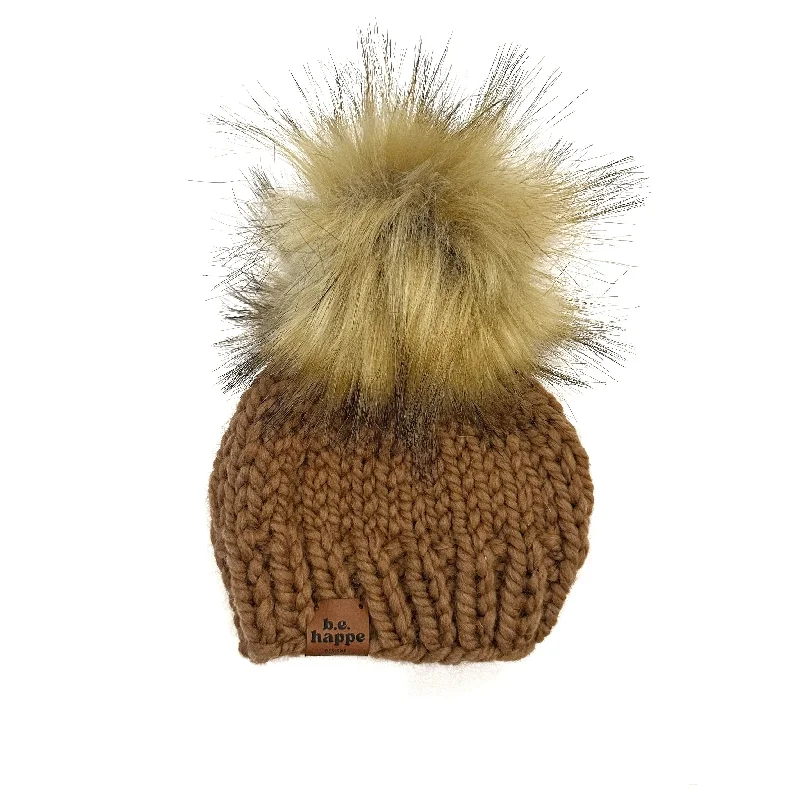 Beanies & headbands for head cover-0-3 month Baby Knit Pom Hat | Brown