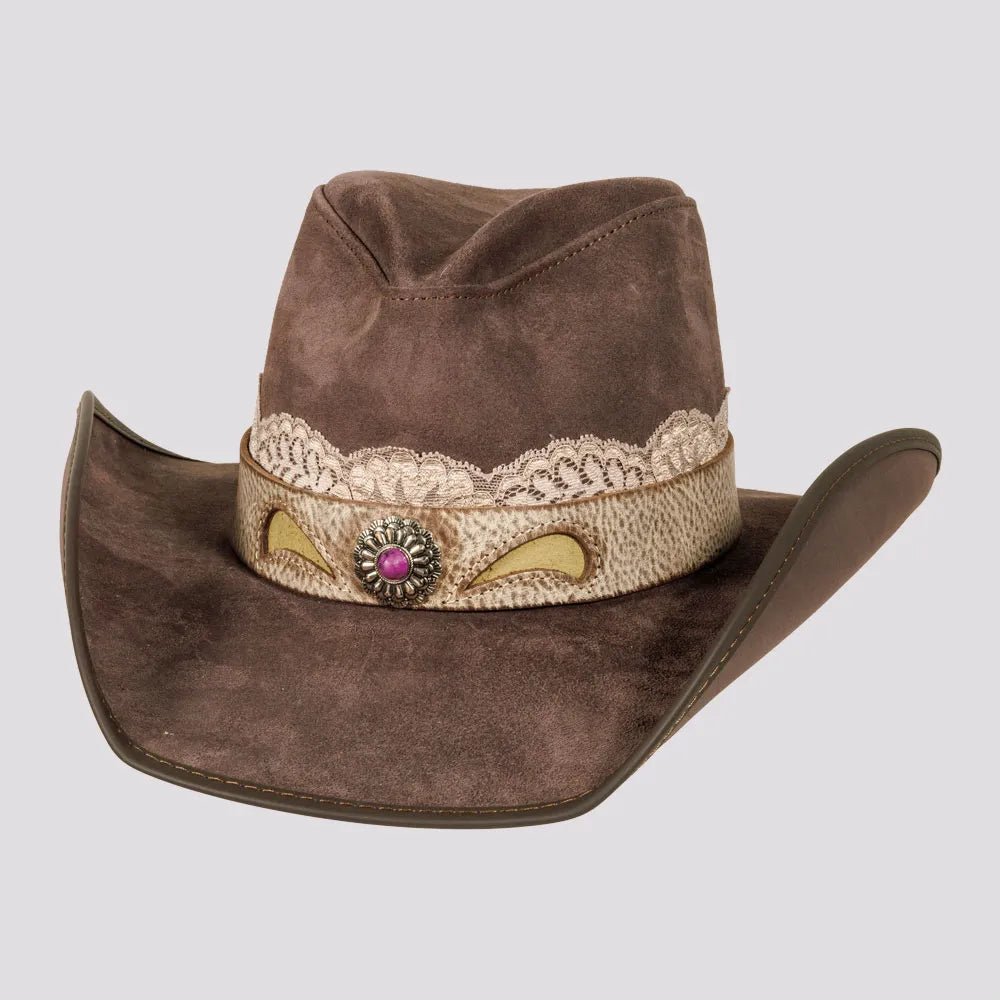 Womens Hats with flared rims-Miss Kitty | Womens Suede Leather Cowgirl Hat