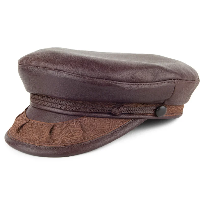 Beanies & headbands for pack deals-Leather Greek Fisherman Cap - Dark Brown