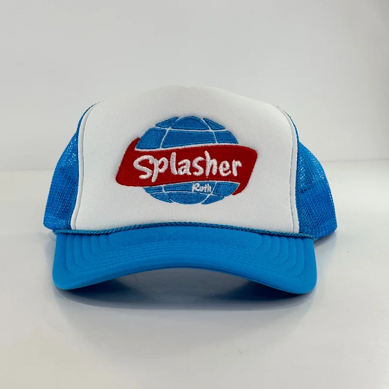 Beanies & headbands for soft ties-Splasher Roth on a Blue Mesh Trucker SnapBack Hat Cap Collab Splasher Roth Custom Embroidery