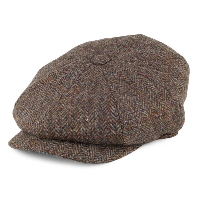 Beanies & headbands for lined warmth-Harris Tweed Northbay Newsboy Cap - Olive-Brown