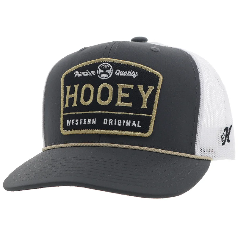 Beanies & headbands for rolled cuffs-Youth "Trip" Hooey Hat Charcoal/White w/Black/ Gold Patch