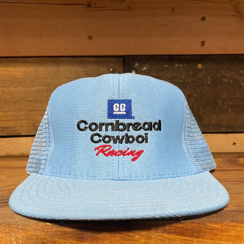 Beanies & headbands for deal finds-Cornbread cowboi racing vintage blue mesh Snapback hat cap custom embroidery