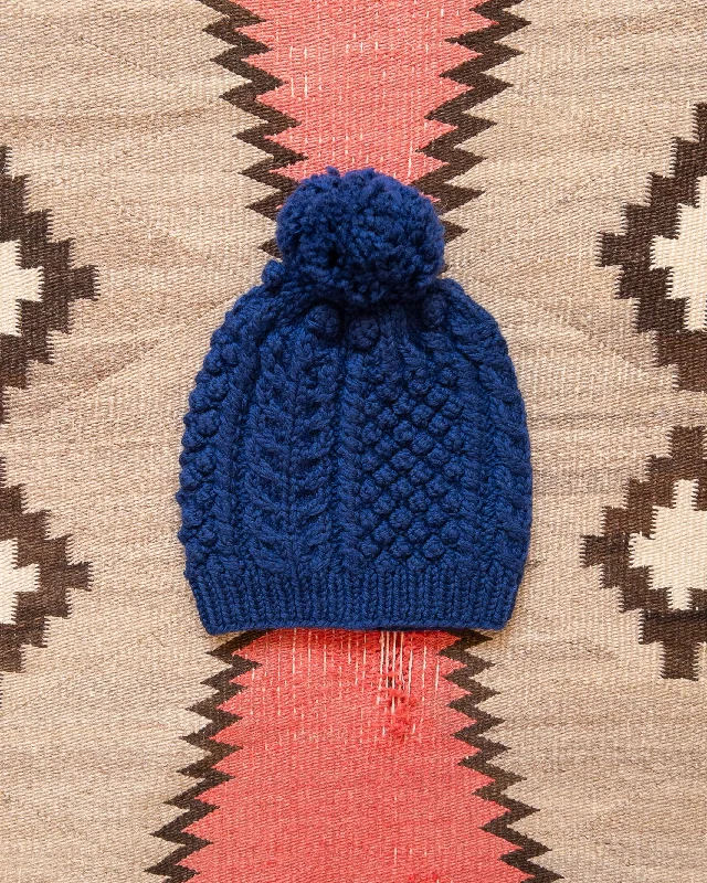 Beanies & headbands for beach vibes-Bramble Stitch Hand-knit Beanie - Royal Blue