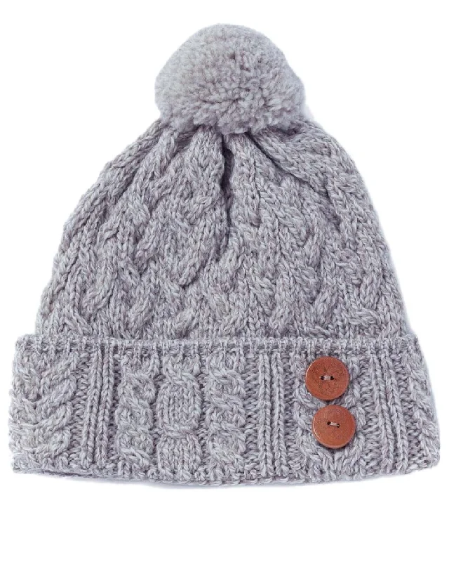 Beanies & headbands for box keeps-Aran Chunky Knit Button Bobble Hat