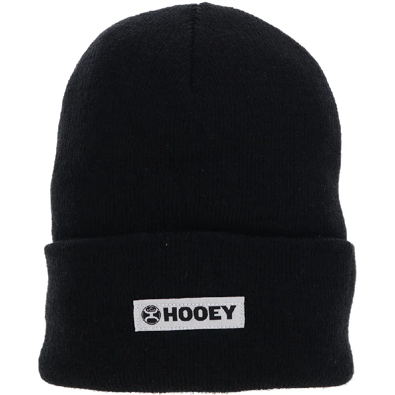 Beanies & headbands for free minds-"Hooey Beanie" Black w/White & Black Patch