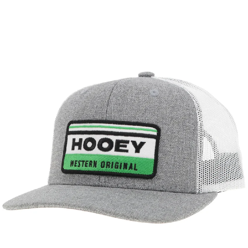 Beanies & headbands for ring styles-"Horizon" Hat Grey/White w/Green/White & Black Patch