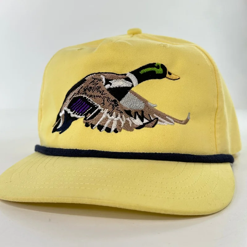 Beanies & headbands for builders-Mallard Duck Hunting On a yellow Rope SnapBack Hat Cap Custom Embroidered