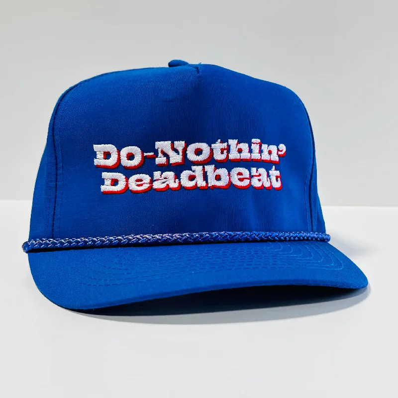 Beanies & headbands for baggy beanies-DO NOTHIN DEADBEAT Vintage Blue Tall Crown Strapback Cap Hat JOSHUA QUIMBY Band Merch Custom Embroidered