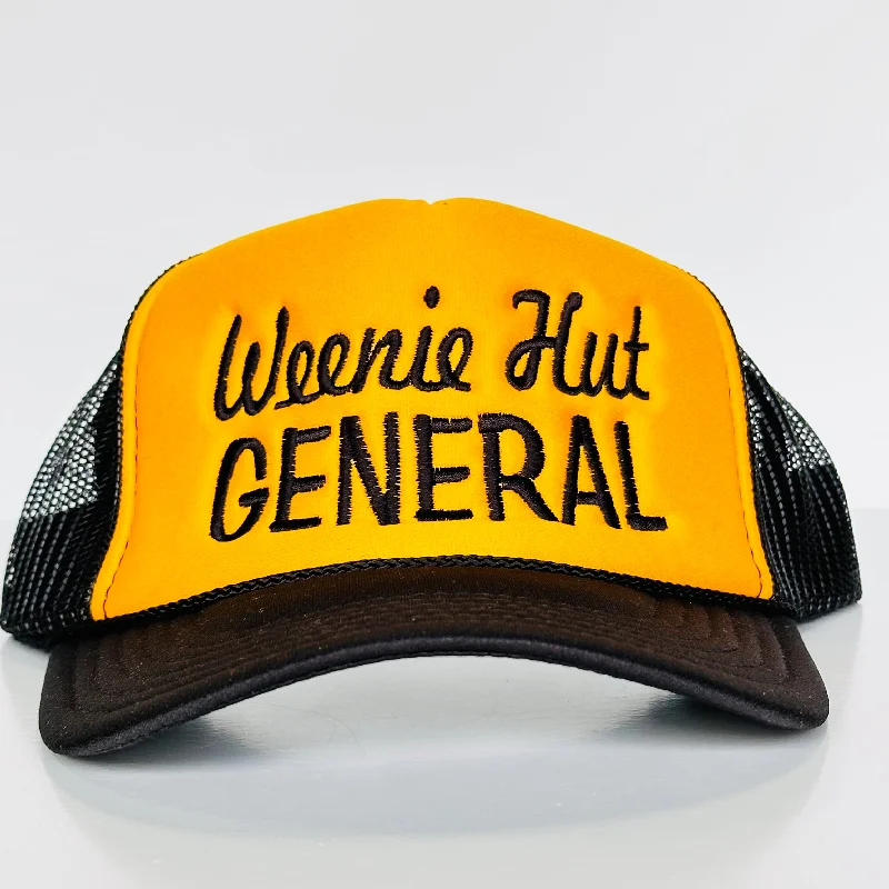 Beanies & headbands for uplifting words-Weenie Hut General Yellow Black Mesh SnapBack Hat Cap Funny Potent Frog Collab Custom Embroidery