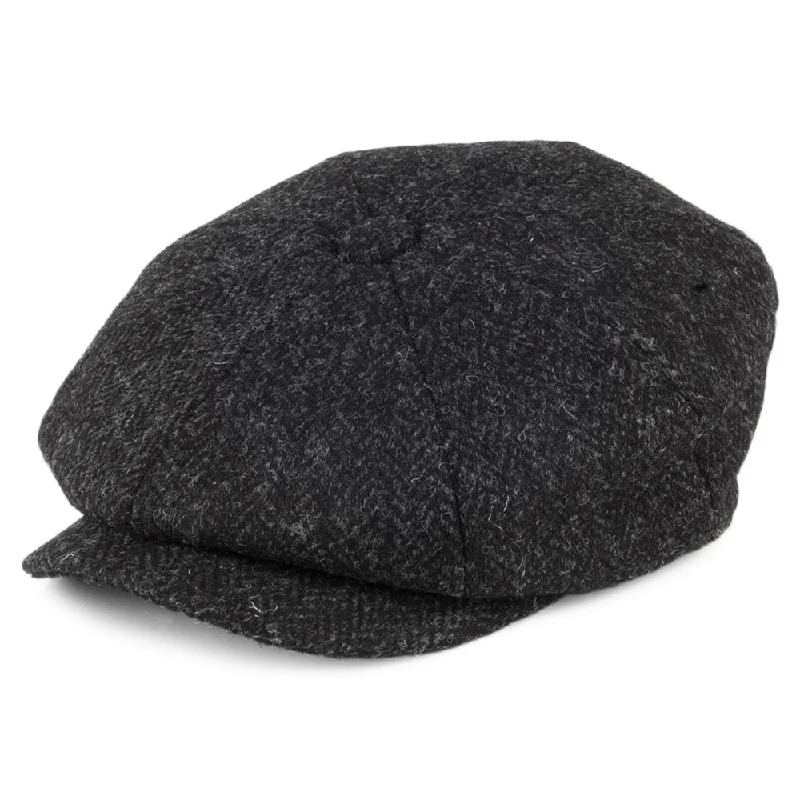 Beanies & headbands for elastic bands-Harris Tweed Taransay Newsboy Cap - Black-Charcoal