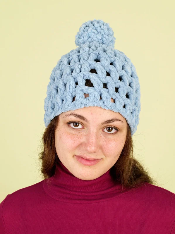 Beanies & headbands for design work-Plush Blue Hat Pattern (Crochet)