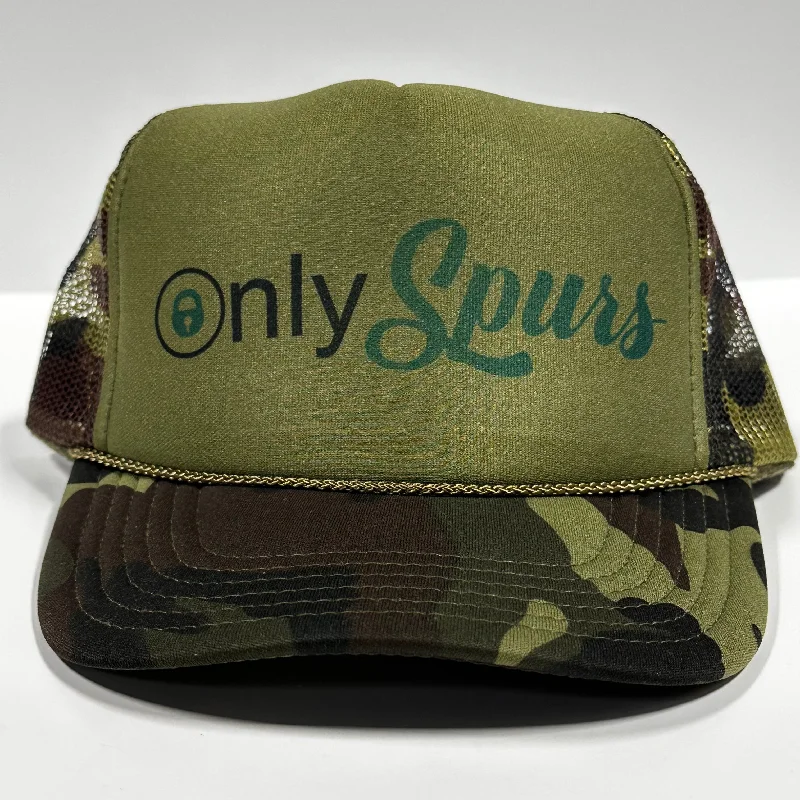 Beanies & headbands for cool kids-ONLY SPURS Hunting dark green camo curve Bill Mesh Trucker Hat SnapBack Cap Funny Hat Custom Printed