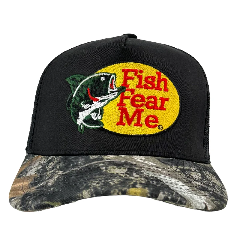 Beanies & headbands for outdoor fun-FISH FEAR ME BASS HAT CUSTOM EMBROIDERY Funny