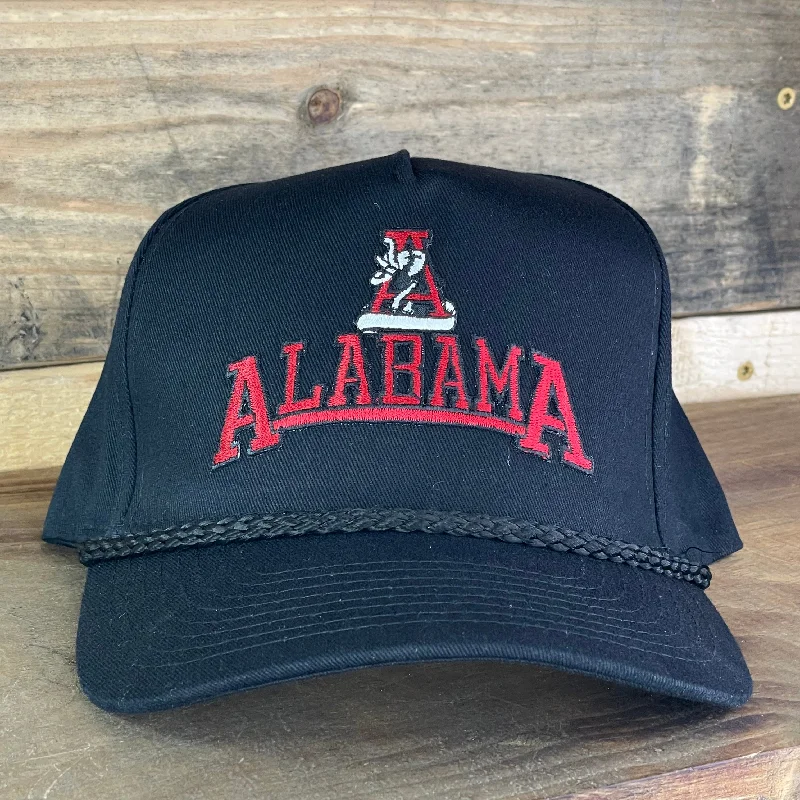 Beanies & headbands for short fits-Custom Alabama Vintage Patch Black Rope Snapback Cap Hat