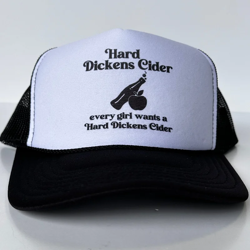 Beanies & headbands for dread styles-Hard Dickens Cider Funny Inappropriate Trucker Hat Black Mesh SnapBack Cap Custom Printed