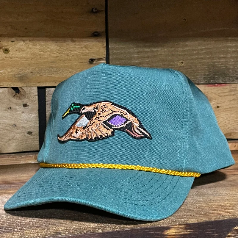 Beanies & headbands for free minds-Custom Mallard Duck patch Curve Brim Rope Stonewash Green Snapback Cap Hat