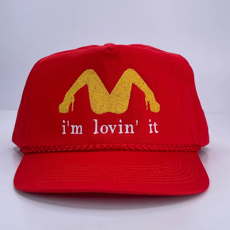 Beanies & headbands for global fits-I’m Lovin’ It Red Trucker Rope Hat SnapBack Cap Custom Embroidered