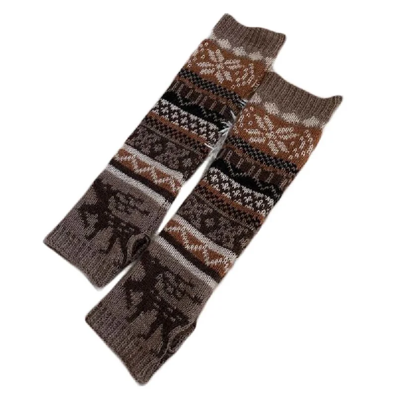 Womens Hats for peak picnics-Womens Christmas Elk Winter Warm Arm Sleeve Fingerless Thumb Hole Gloves Mittens Knitted Arm Warmer, Khaki