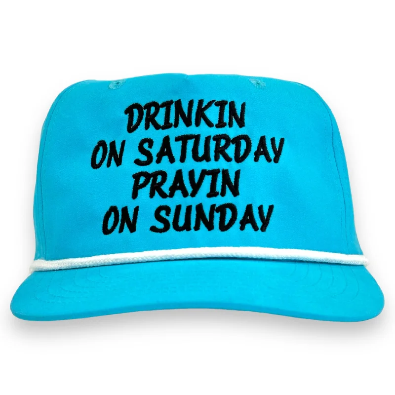 Beanies & headbands for show pieces-DRINKIN ON SATURDAY PRAYIN ON SUNDAY HAT Custom Embroidery