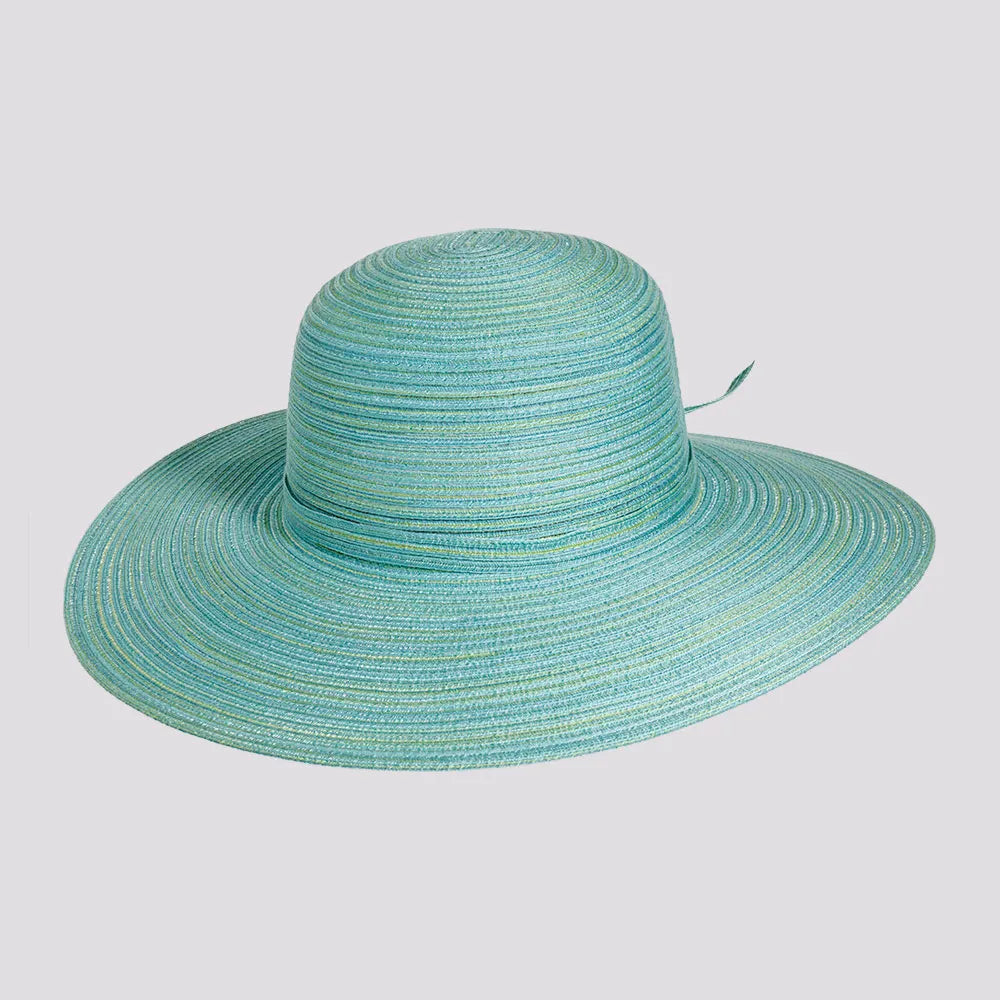 Womens Hats with tie trim-Kaira | Womens Sewn Polybraid Wide Brim Sun Hat