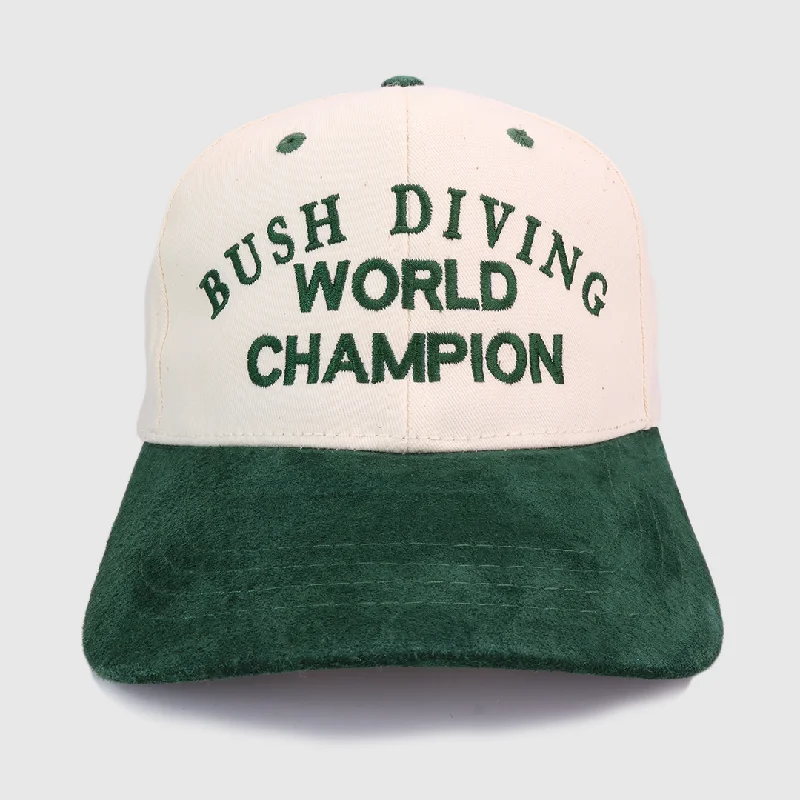 Beanies & headbands for big styles-Bush Diving World Champion Green Suede Brim Snapback Cap Hat Custom Embroidered