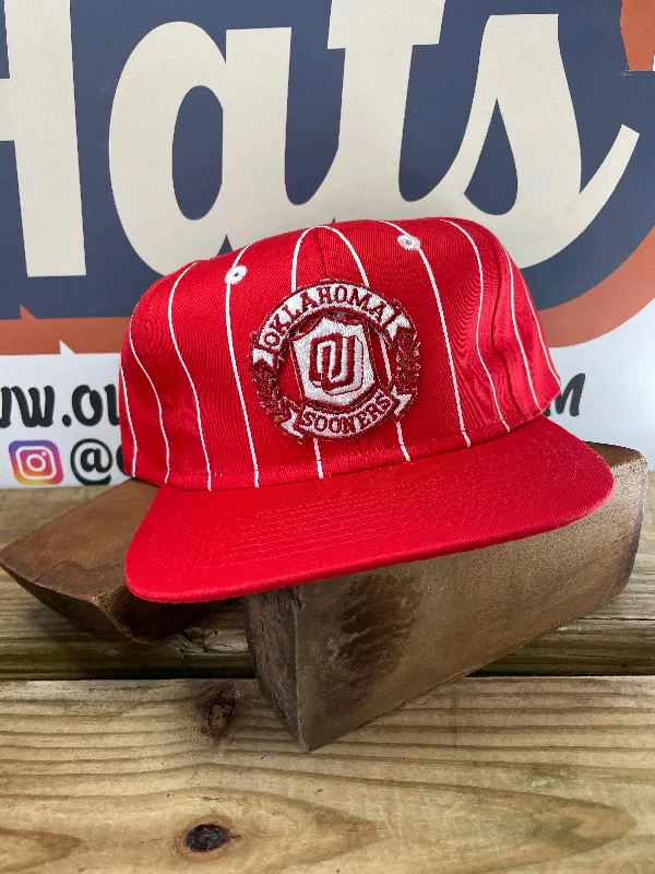 Beanies & headbands for artists-Custom University of Oklahoma Sooners Patch Red Pinstripe Snapback Cap Hat