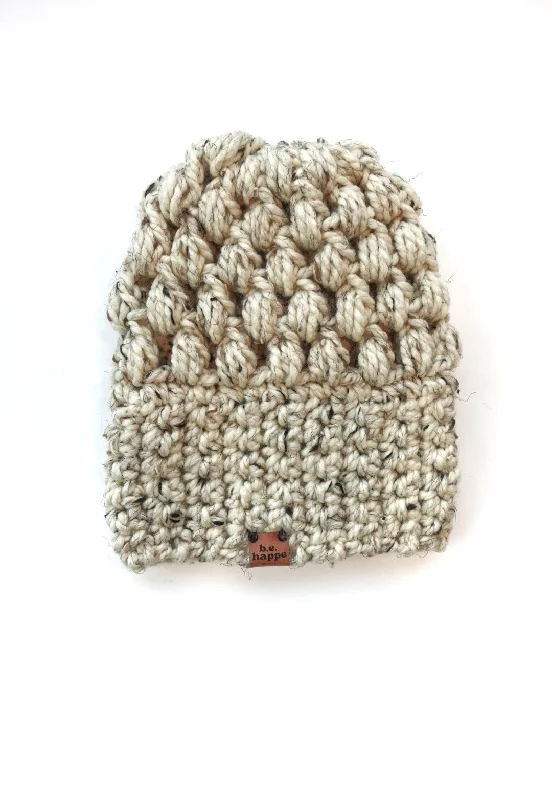 Beanies & headbands for work swag-Crochet Puff Stitch Slouch Hat | Oatmeal