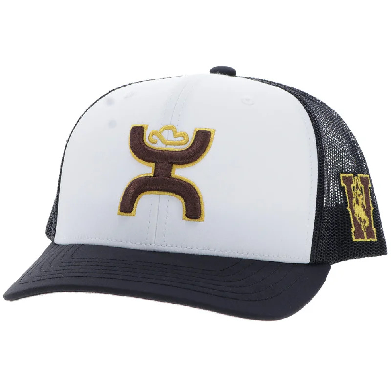 Beanies & headbands for true self-University Of Wyoming Hat White/Black w/Brown & Yellow Hooey Logo