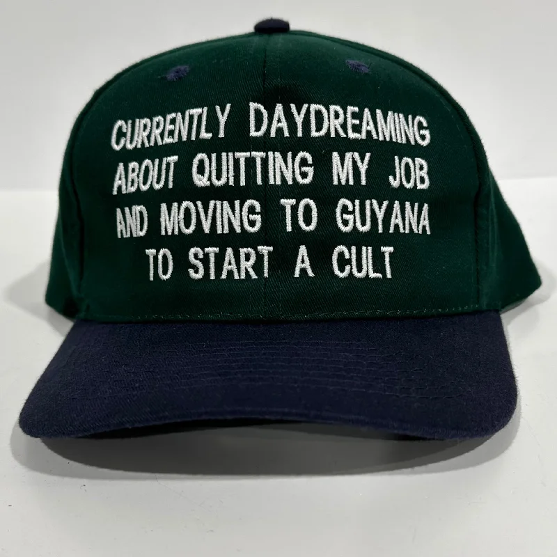 Beanies & headbands for craft fans-Currently Daydreaming About Quitting My Job And Moving To Guyana To Start A Cult Custom Embroidered Strap back hat Jonestown Cult